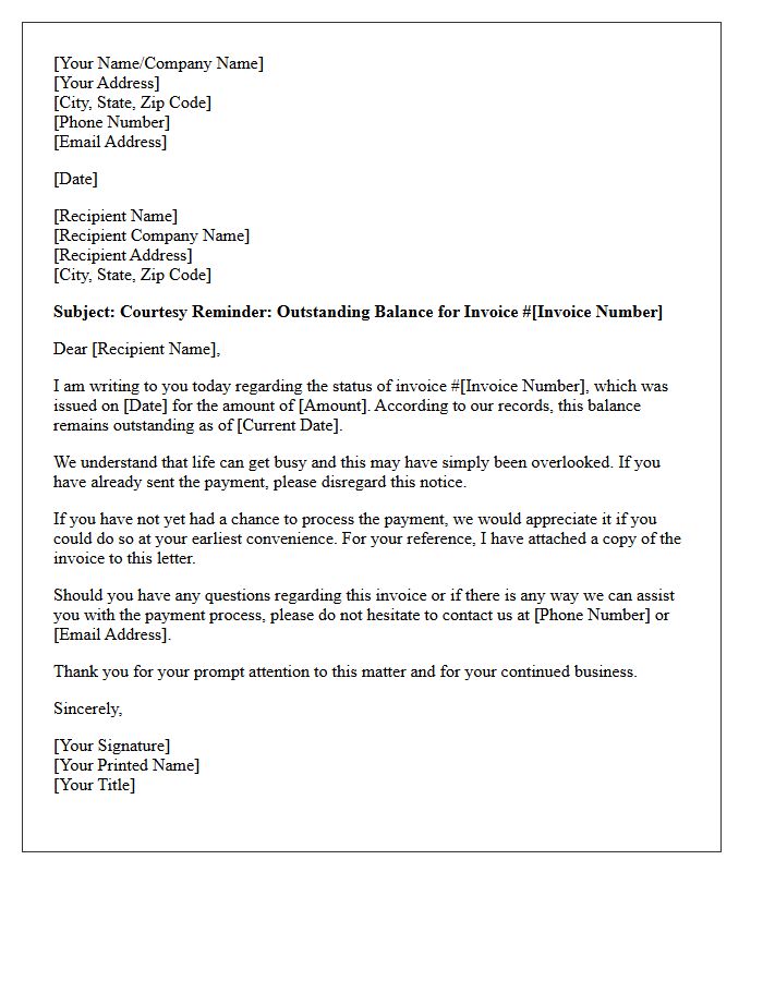 Initial Polite Inquiry Letter Regarding Outstanding Balance