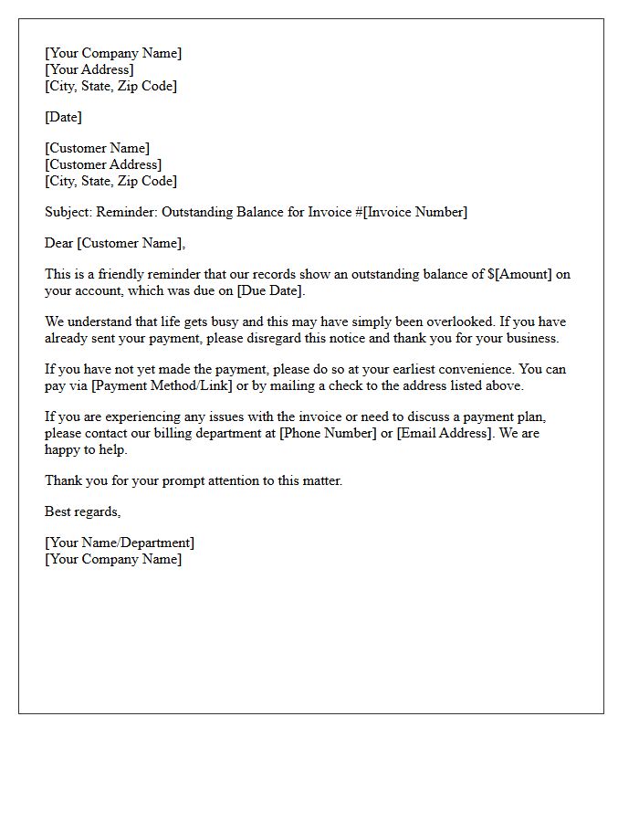 Soft Collection Letter Regarding Unpaid Balance