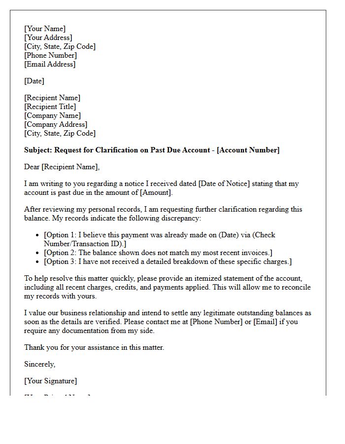 Statement Clarification Letter for Past Due Accounts