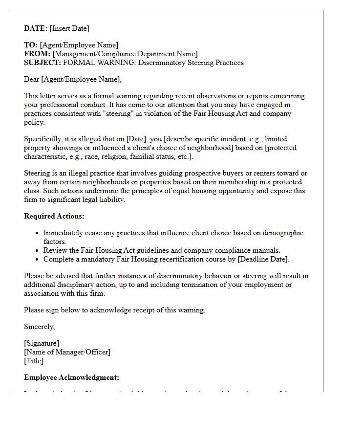 Discriminatory Steering Practices Warning Letter