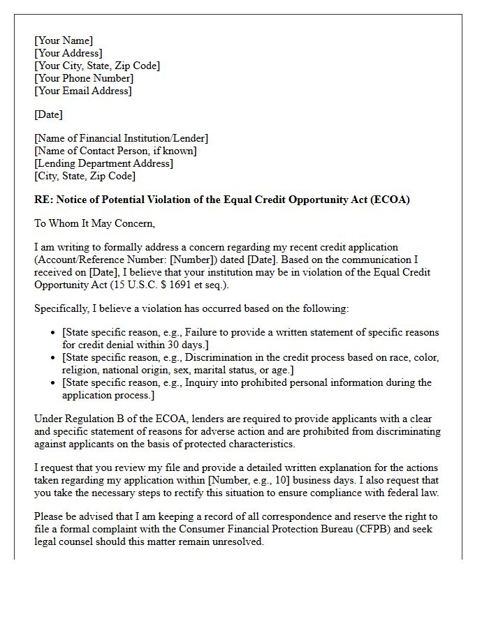 Equal Credit Opportunity Act Violation Warning Letter