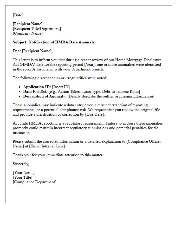 Home Mortgage Disclosure Act Anomaly Warning Letter