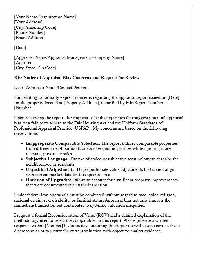 Property Appraisal Bias Warning Letter