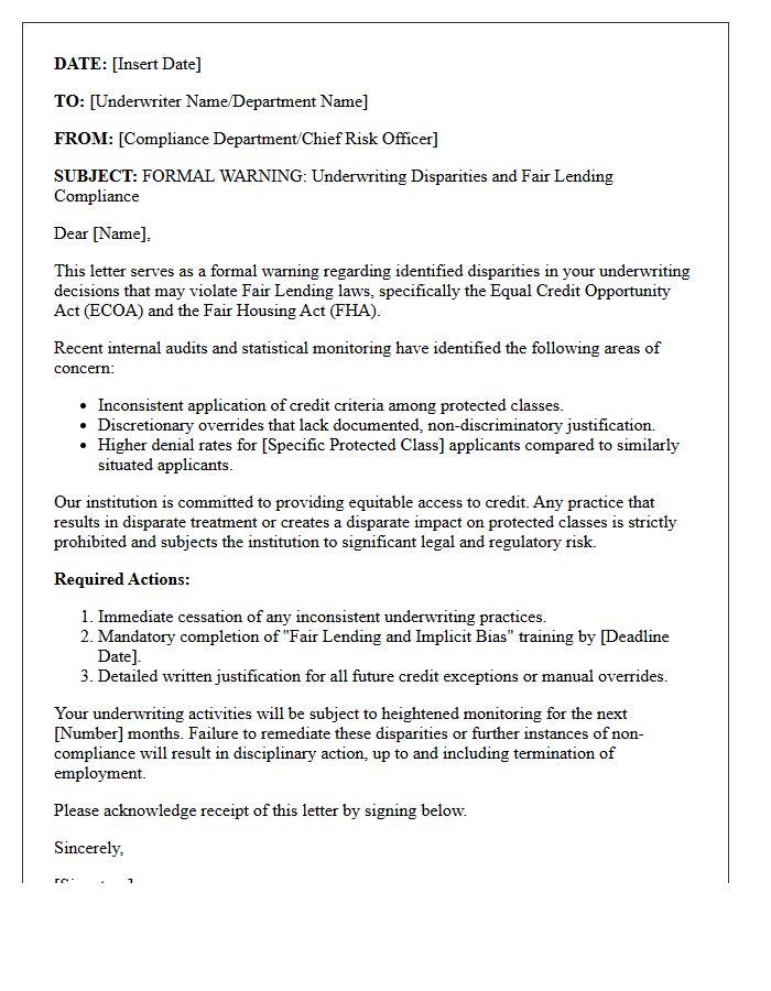 Underwriting Disparities Fair Lending Warning Letter