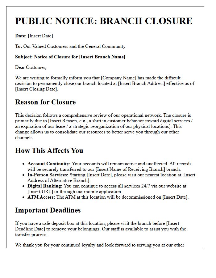 Branch Closure Public Notice and Justification Letter