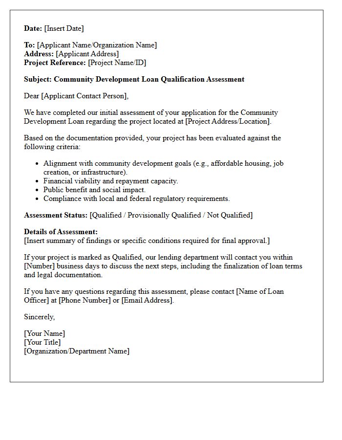 Community Development Loan Qualification Assessment Letter