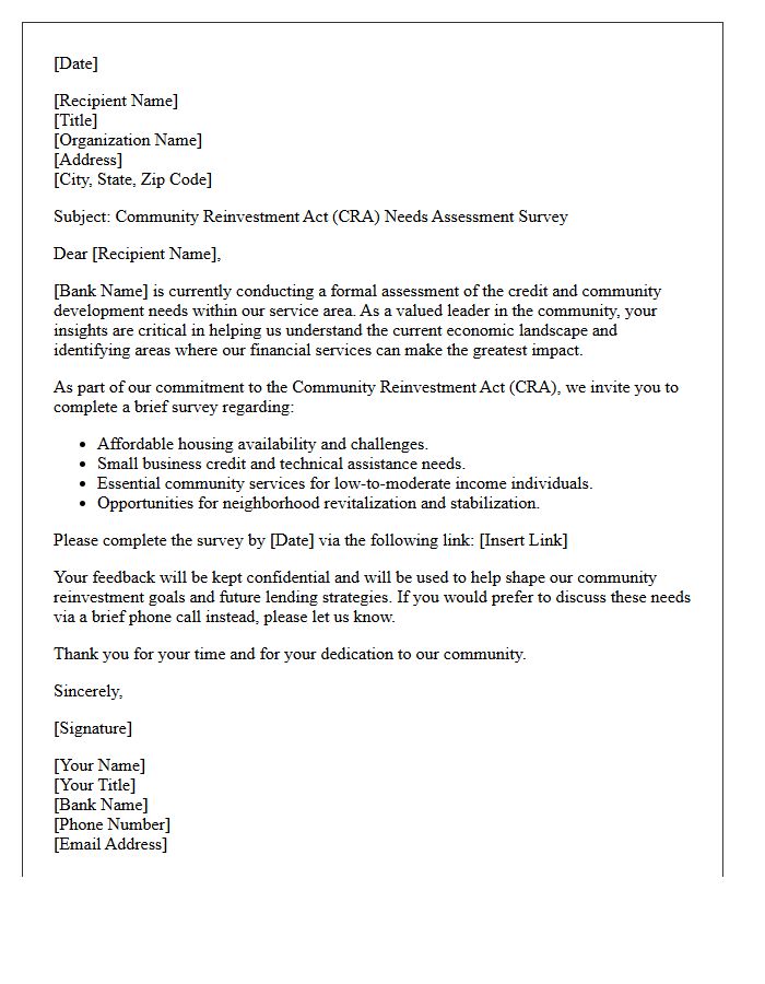 Community Reinvestment Act Needs Assessment Survey Letter