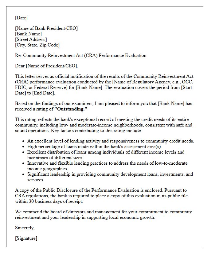 Community Reinvestment Act Outstanding Performance Evaluation Letter