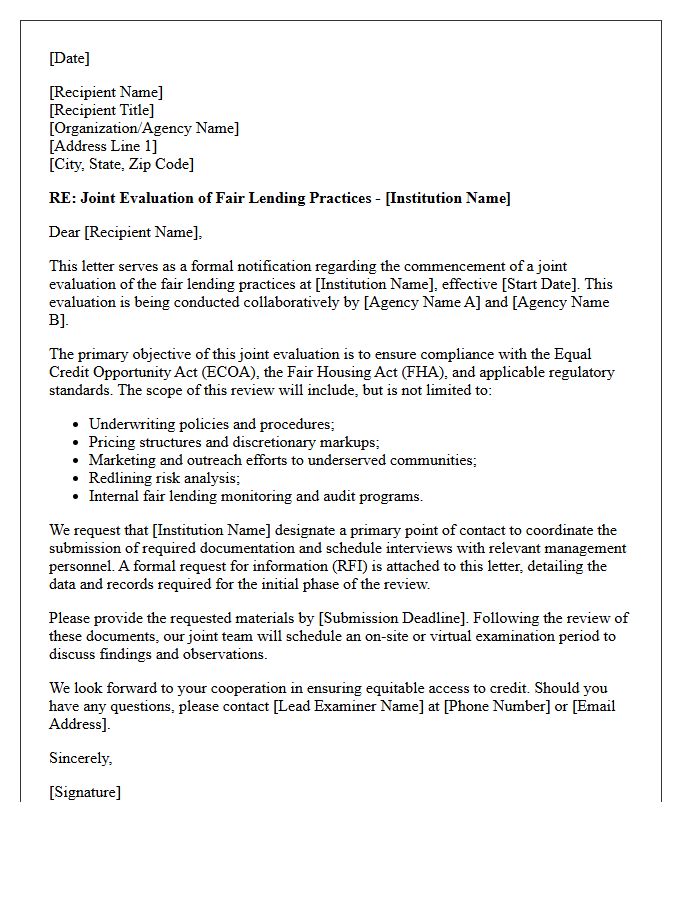 Fair Lending Practices Joint Evaluation Letter