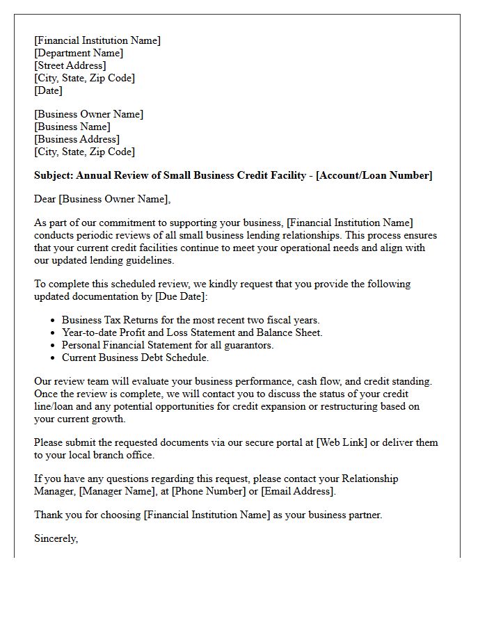 Financial Institution Small Business Lending Review Letter