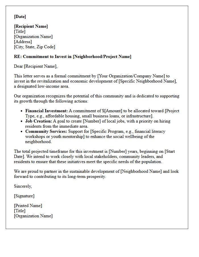 Low-Income Neighborhood Investment Commitment Letter