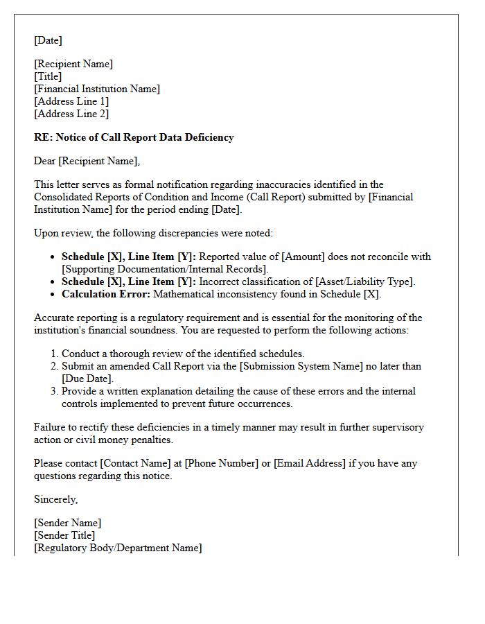Call Report Accuracy Deficiency Letter