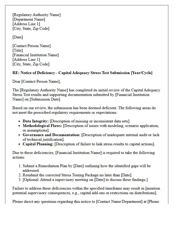 Capital Adequacy Stress Testing Submission Deficiency Letter