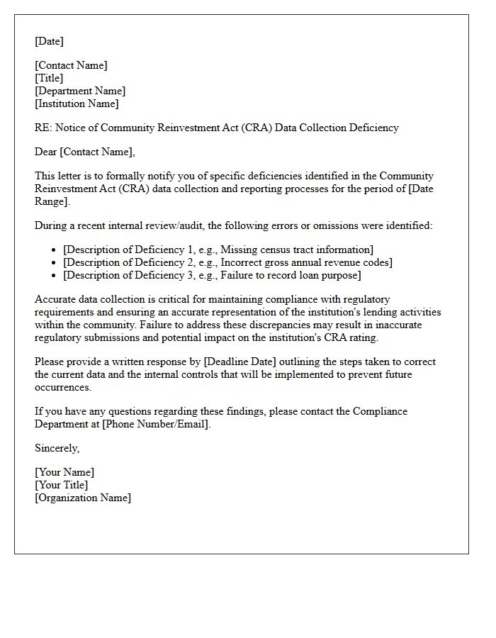 Community Reinvestment Act Data Collection Deficiency Letter