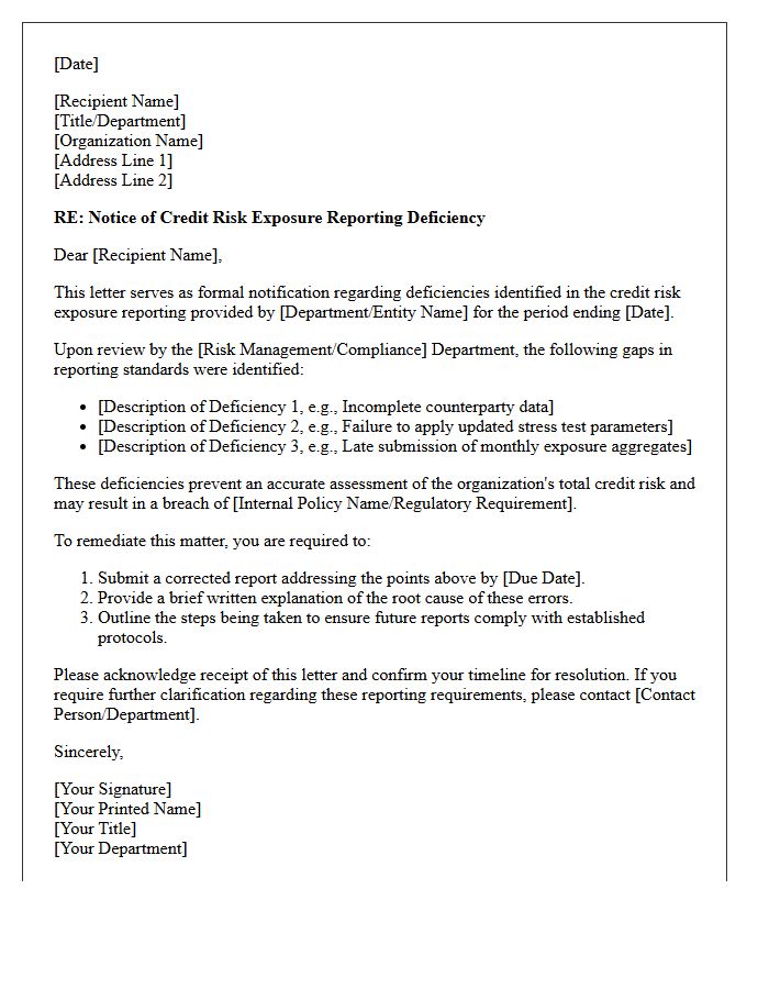 Credit Risk Exposure Reporting Deficiency Letter