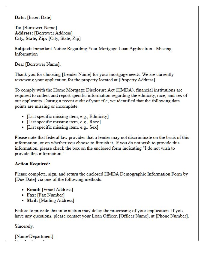 Home Mortgage Disclosure Act Data Deficiency Letter