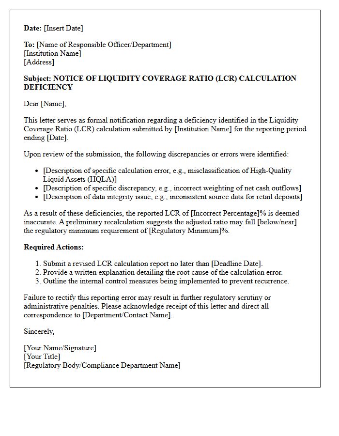 Liquidity Coverage Ratio Calculation Deficiency Letter
