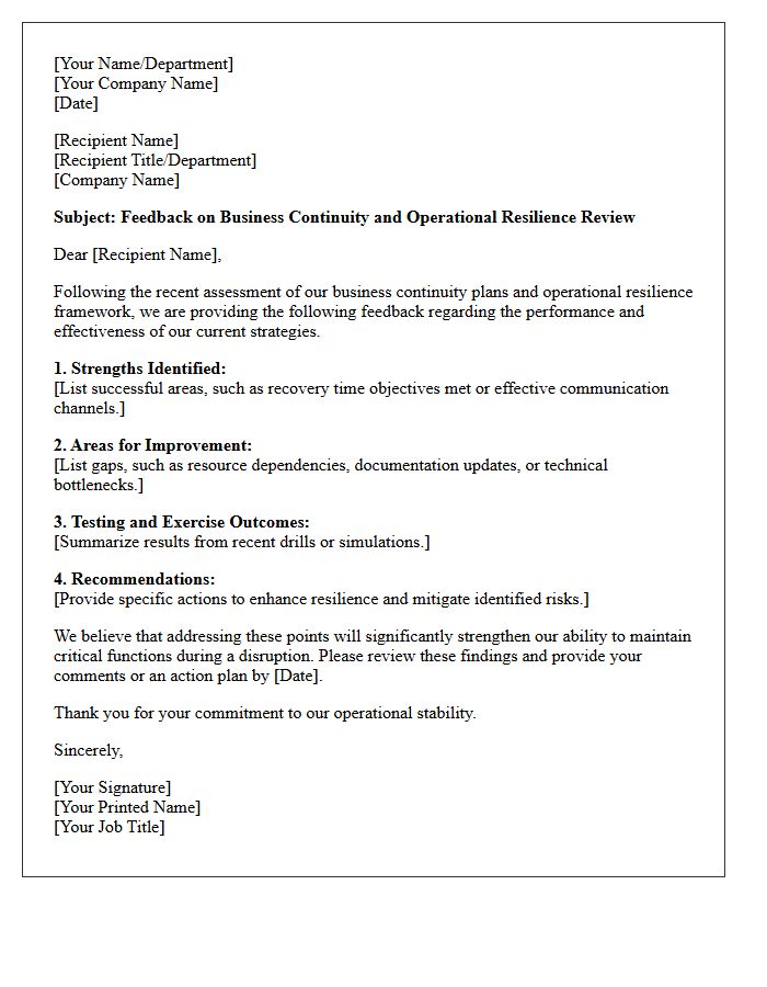 Business Continuity and Operational Resilience Feedback Letter