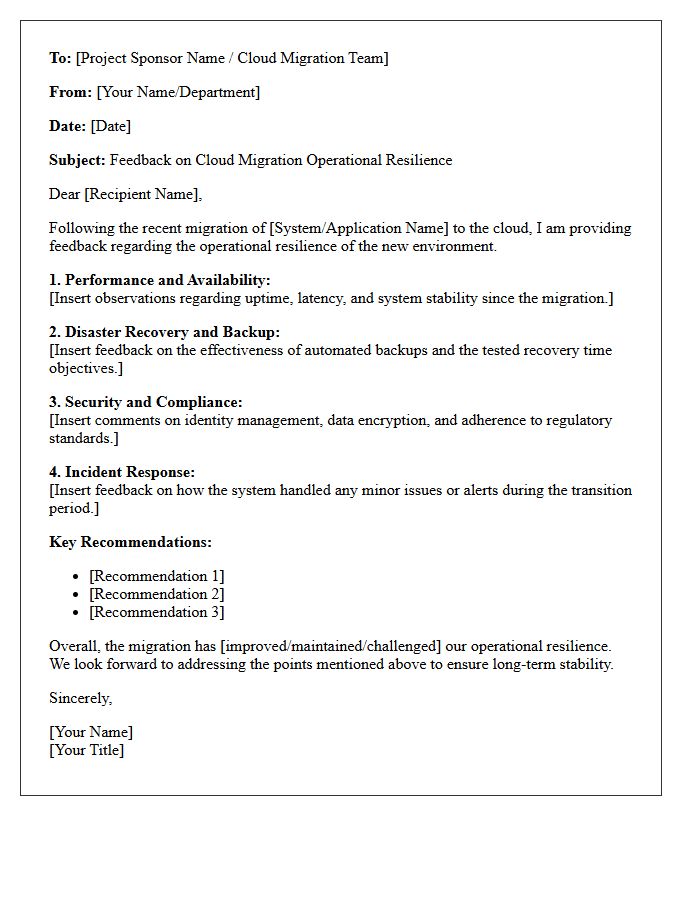 Cloud Migration Operational Resilience Feedback Letter