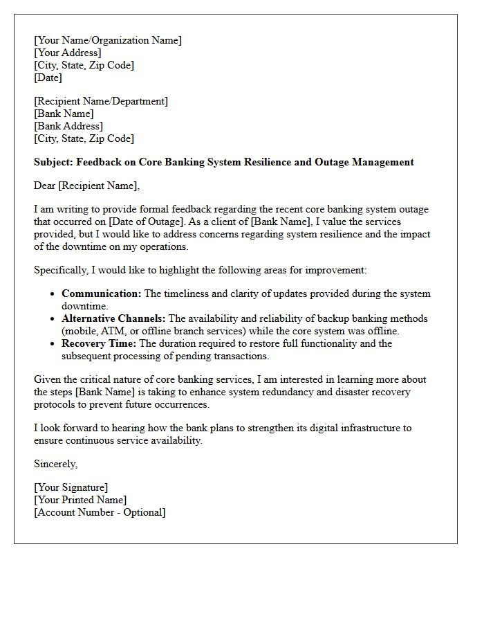Core Banking System Outage Resilience Feedback Letter