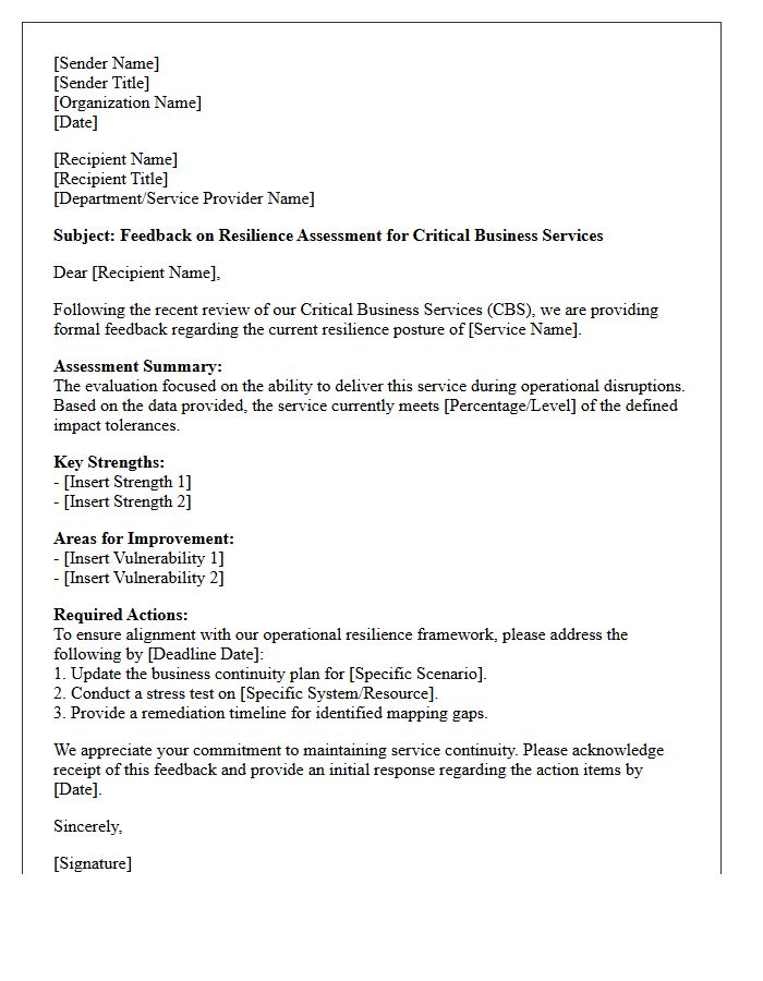 Critical Business Services Resilience Feedback Letter