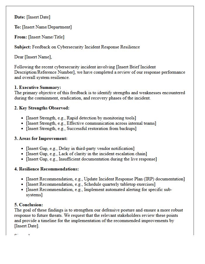Cybersecurity Incident Response Resilience Feedback Letter
