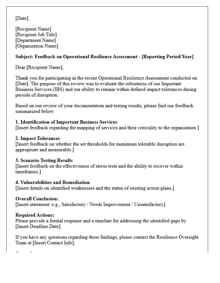 Operational Resilience Assessment Feedback Letter