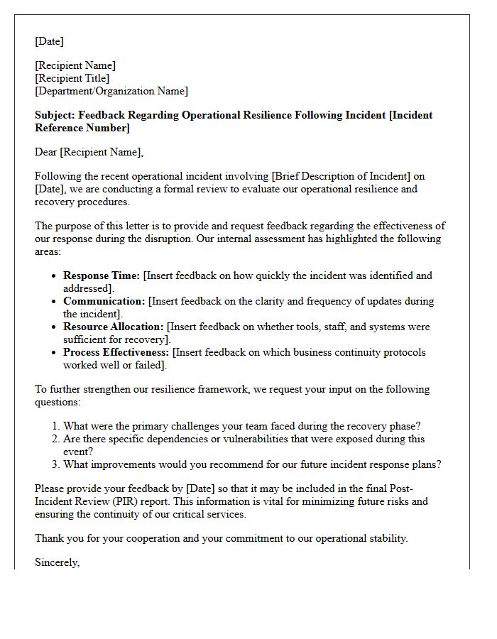 Post-Incident Operational Resilience Feedback Letter
