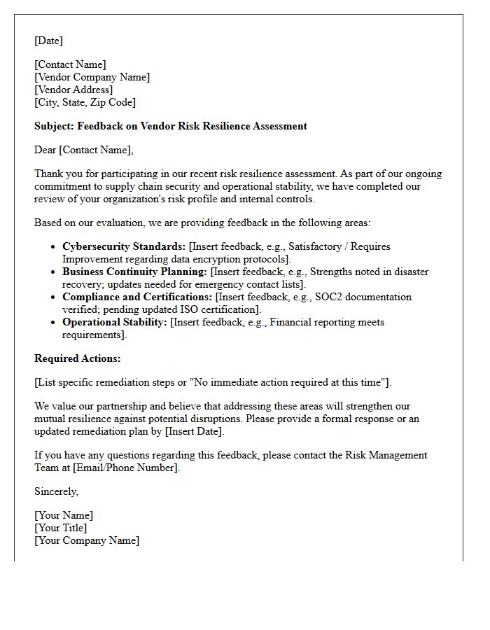 Third-Party Vendor Risk Resilience Feedback Letter
