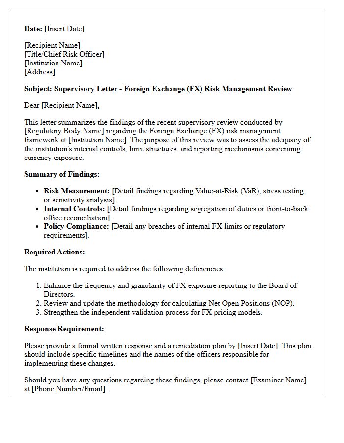 Foreign Exchange Risk Supervisory Letter