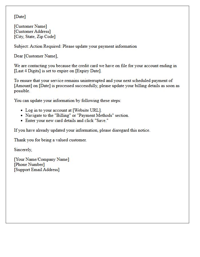 First Request for Updated Credit Card Information Letter