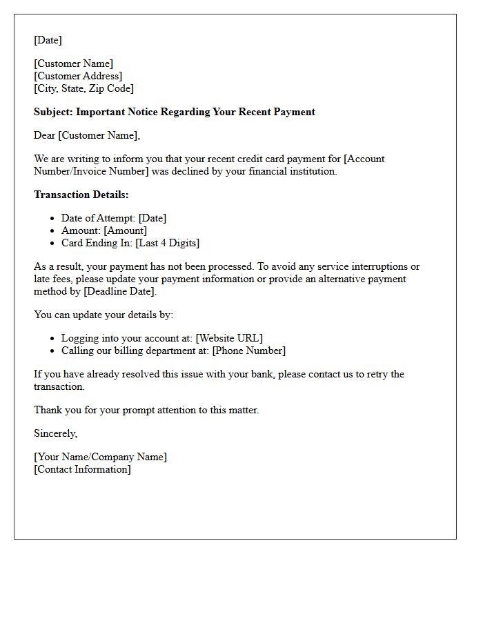 Important Notice Regarding Declined Credit Card Letter