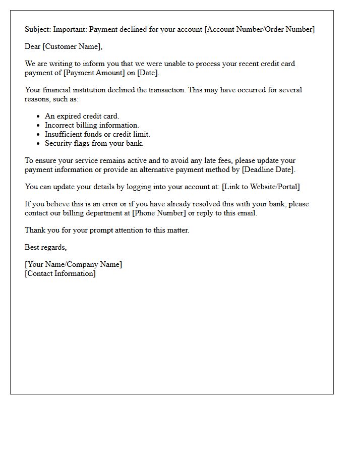 Initial Credit Card Payment Decline Letter