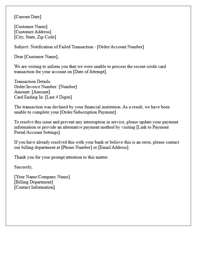 Initial Credit Card Transaction Failure Notification Letter