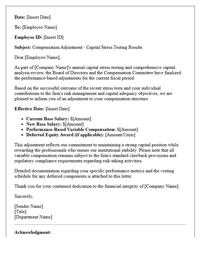 Capital Stress Testing Compensation Adjustment Letter