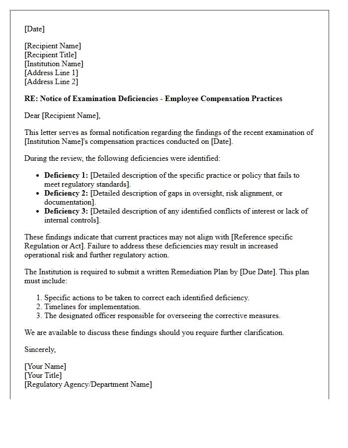 Compensation Practices Examination Deficiency Letter