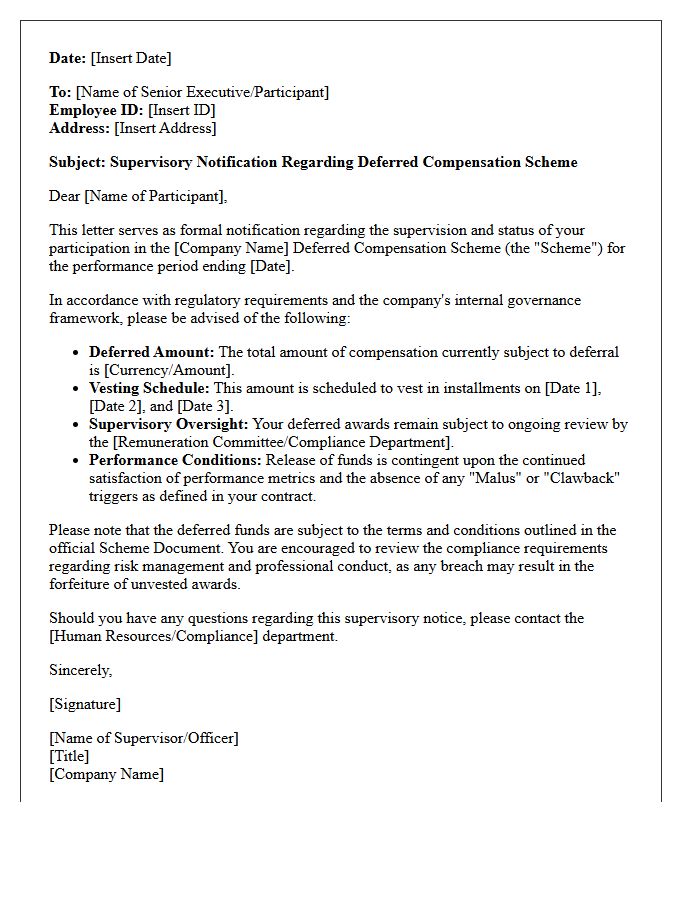 Deferred Compensation Scheme Supervisory Letter