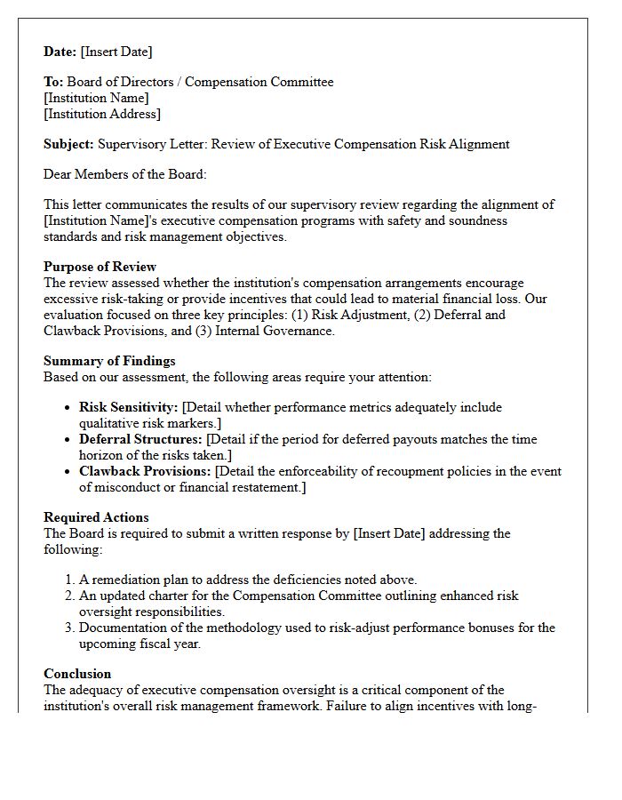 Executive Compensation Risk Alignment Supervisory Letter