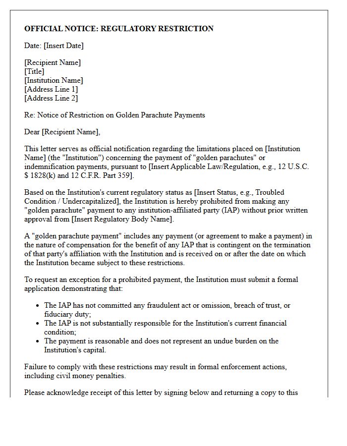 Golden Parachute Restriction Supervisory Letter