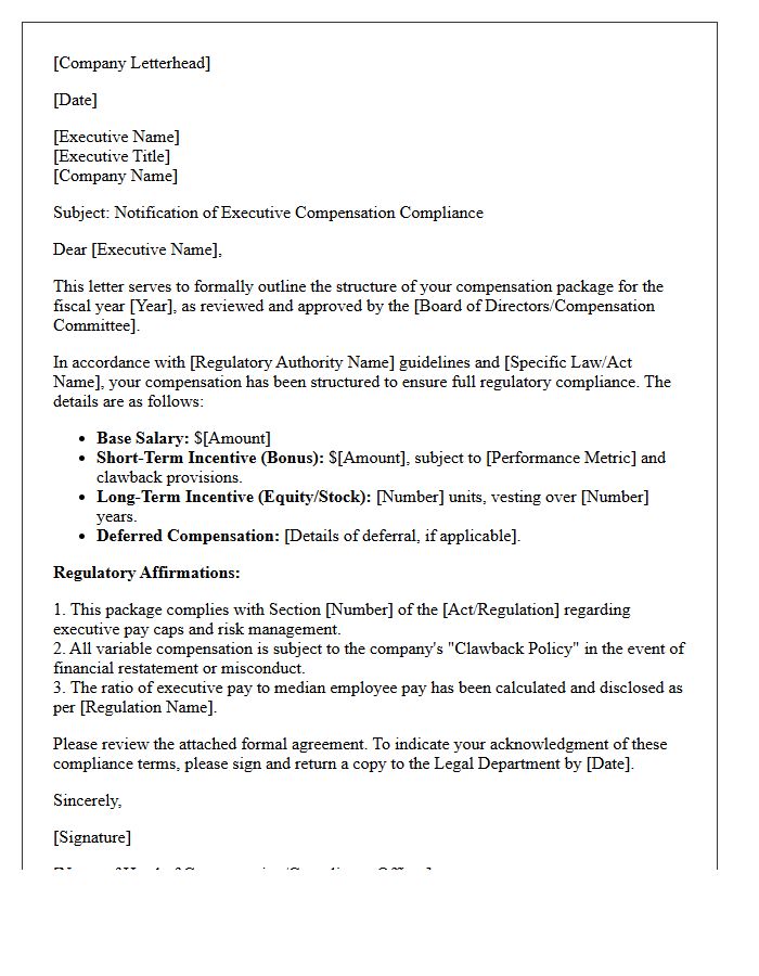 Regulatory Compliance Executive Compensation Letter