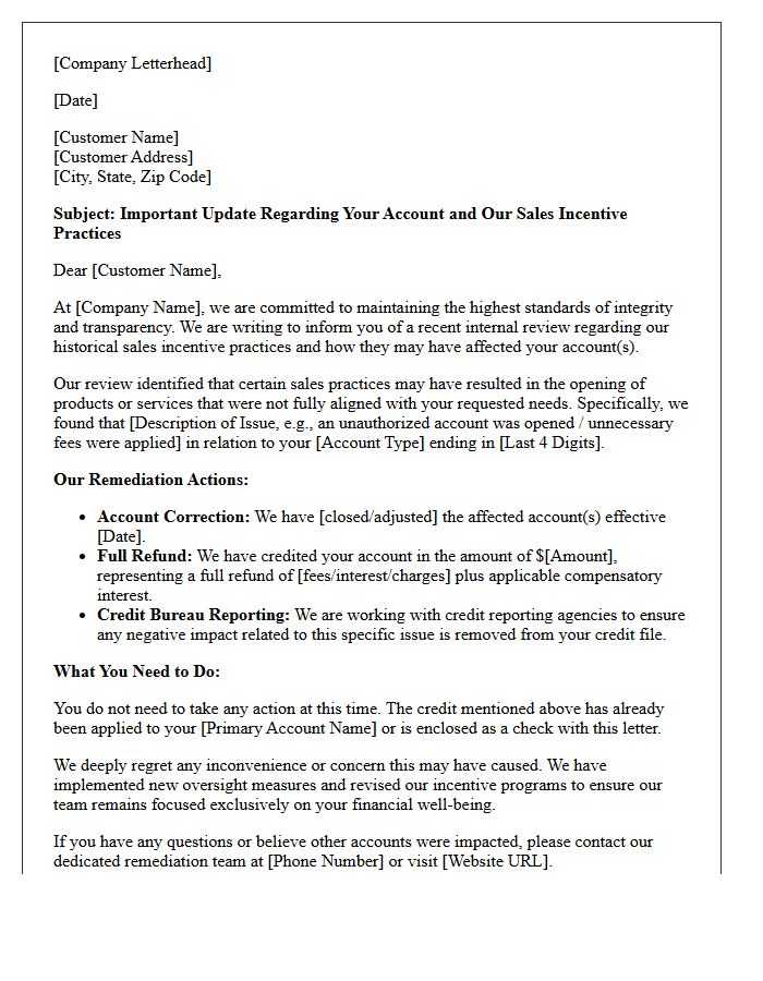 Sales Incentive Practices Remediation Letter