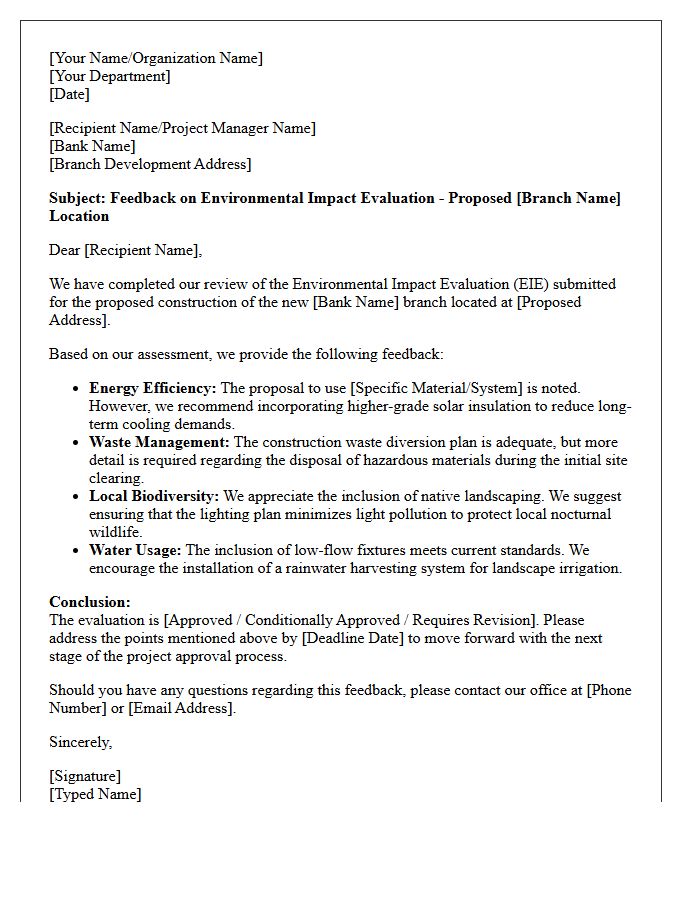 Environmental Impact Evaluation Feedback Letter for New Bank Branch