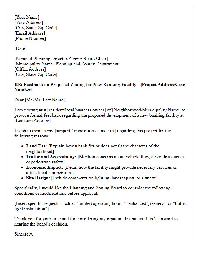 Local Municipality Zoning Feedback Letter for New Banking Facility