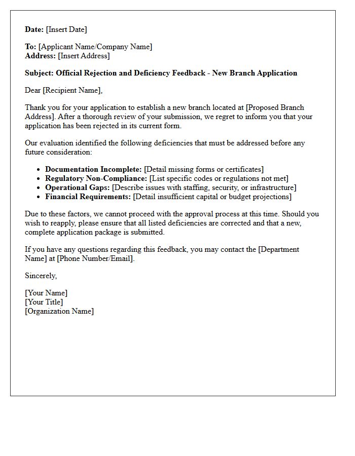 Official Rejection and Deficiency Feedback Letter for New Branch