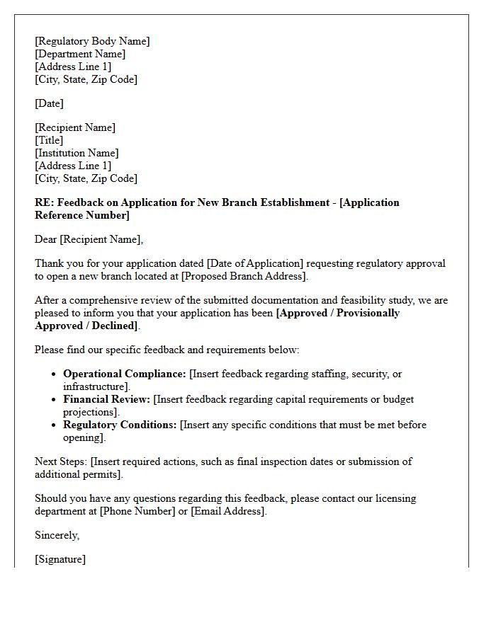 Regulatory Approval Feedback Letter for New Branch Application