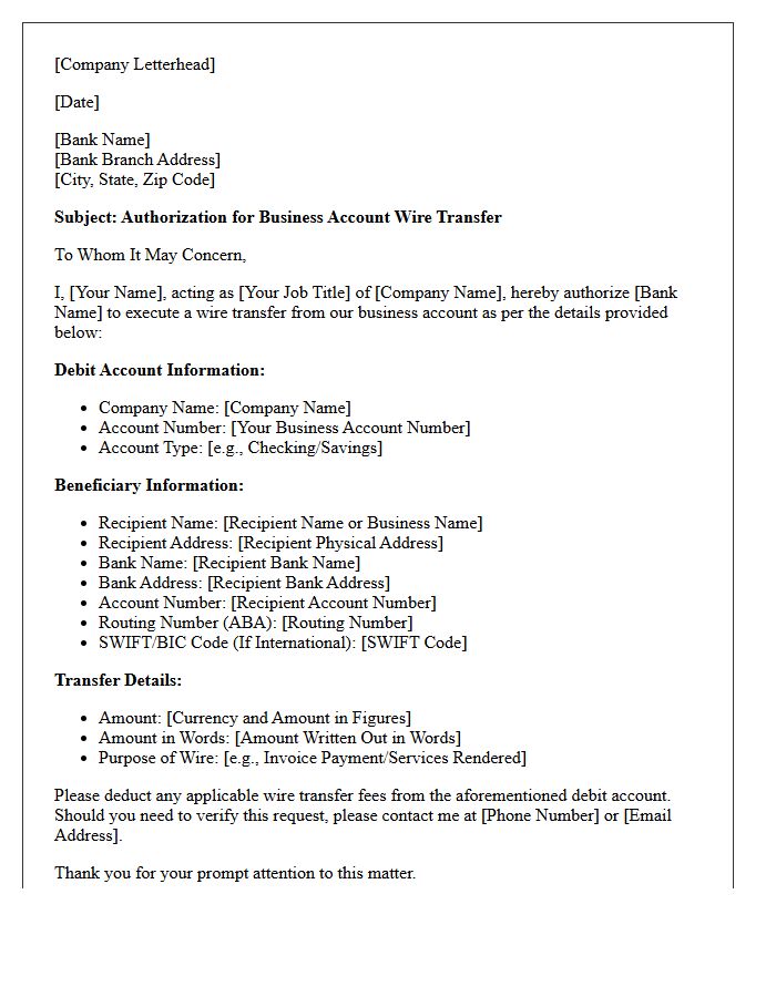 Business Account Wire Transfer Authorization Letter