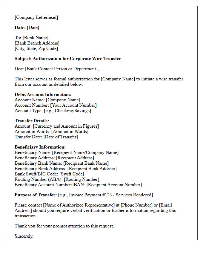 Corporate Wire Transfer Authorization Letter