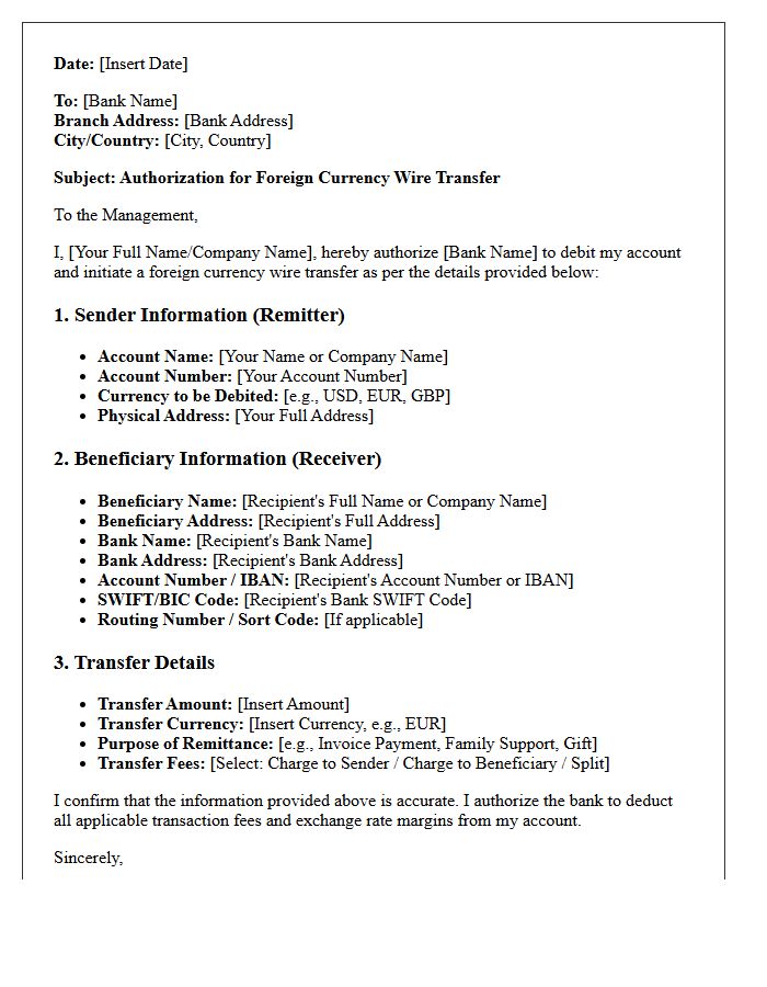 Foreign Currency Wire Transfer Authorization Letter