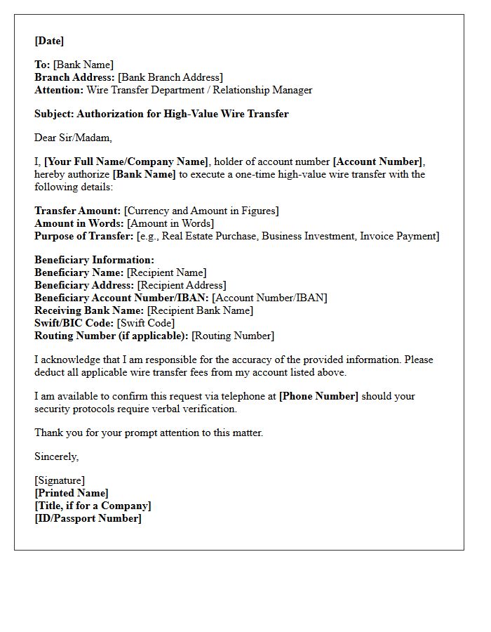 High-Value Wire Transfer Authorization Letter