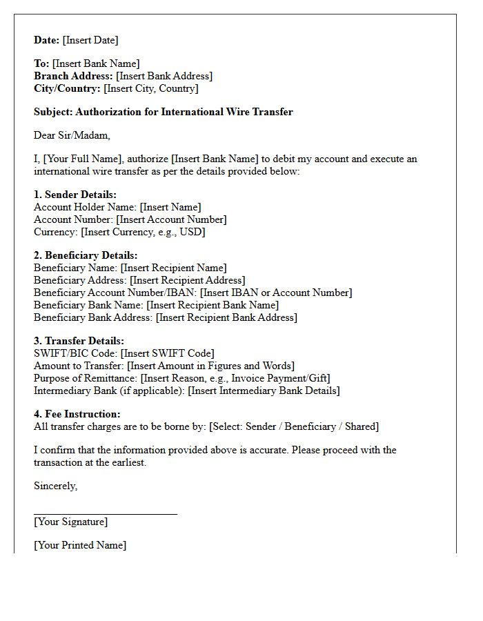 International Wire Transfer Authorization Letter